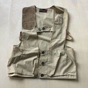 Vintage 10-X Mens Medium Beige Canvas Quilted Hunting Shooting Outdoor Vest